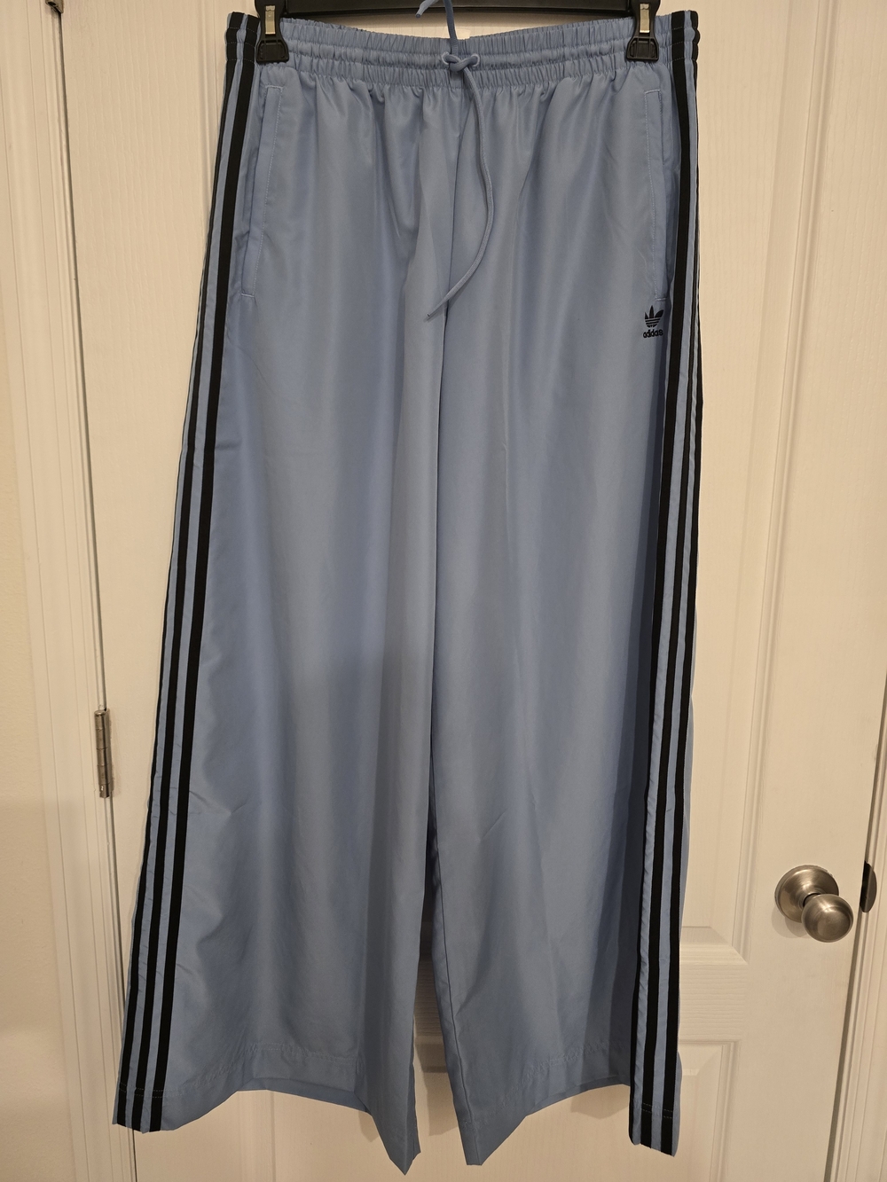 **SOLD**No Longer Available Adidas Light Blue Track Pants with Black Stripes